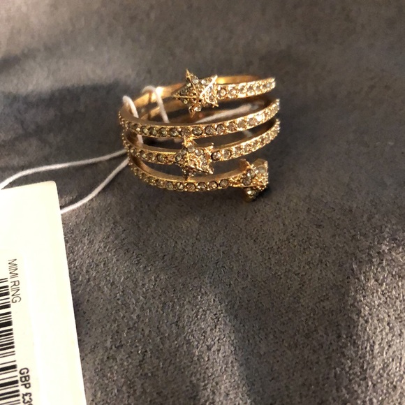 ALLSAINTS Gold Tone Star Coil Ring Crystal Accents Size 7 NWT & Dust Bag - Picture 11 of 12